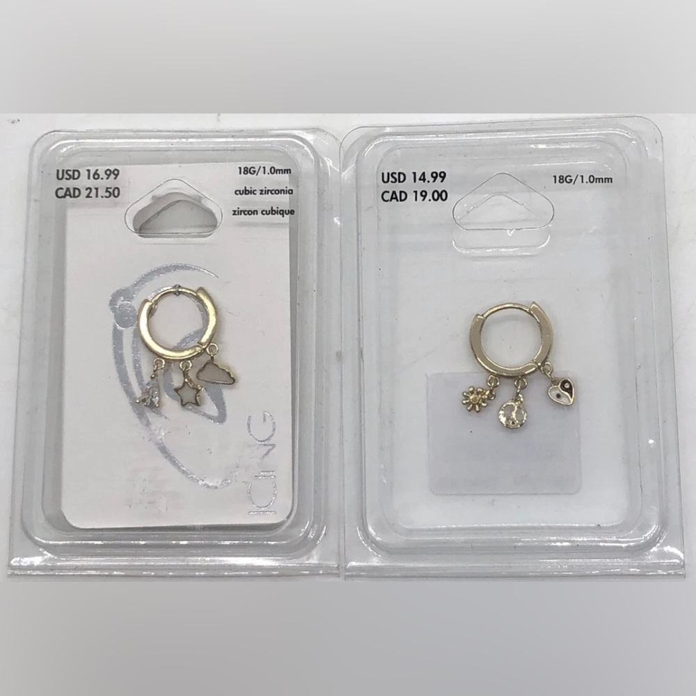 Icing 18G Gold-Tone Cartilage Huggie Hoop Earrings- Set of 2 - New In Package